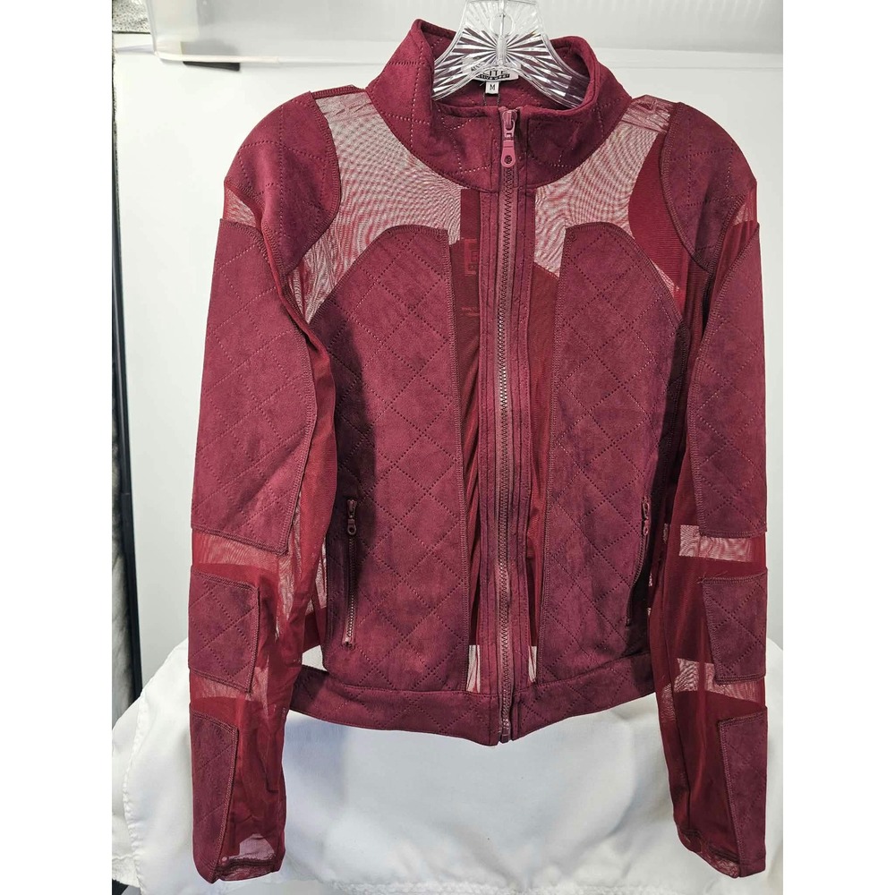 Elite Activewear Burgundy Quilted Faux Suede Mesh Moto Jacket Womens Medium NWT